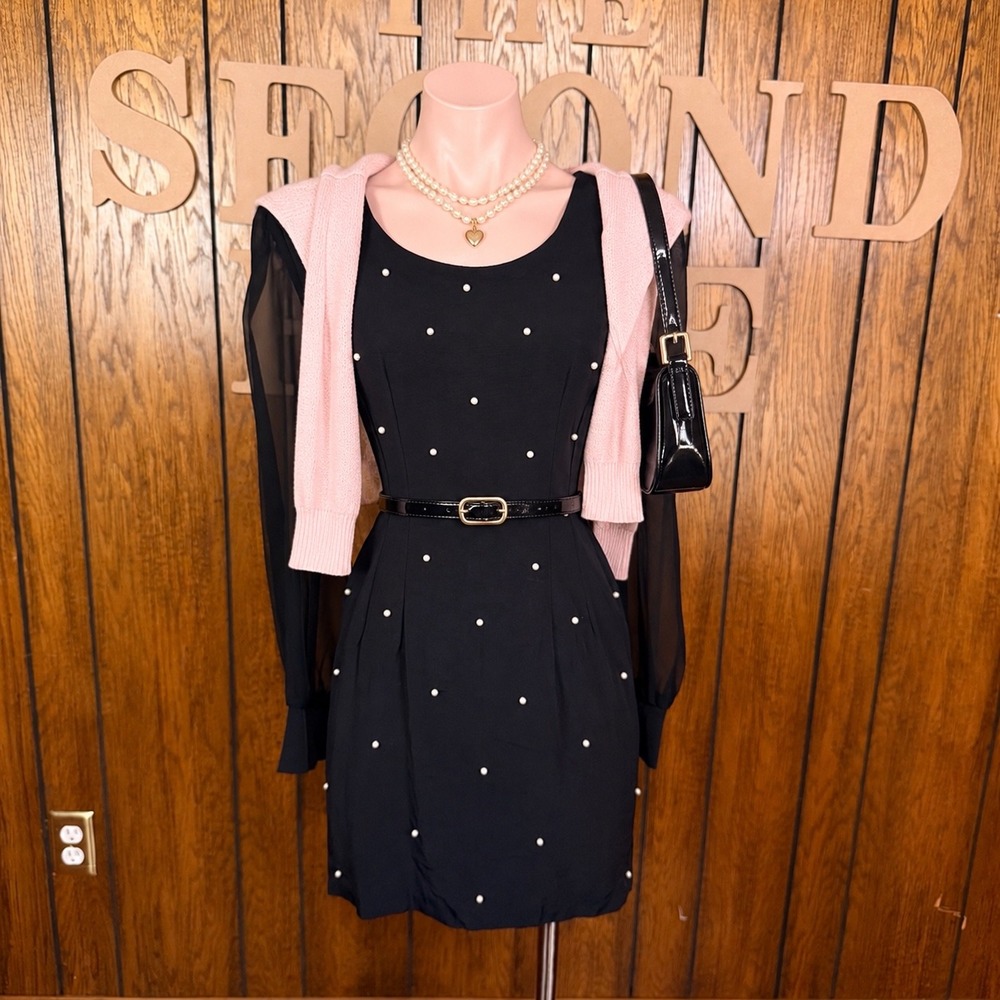 Y2K Black Pearl Sheer Sleeve Mini Dress Notorious Women Sz 3 Party Preppy Retro